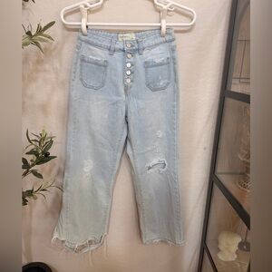 High Rise Light Blue Distressed Women's Jeans
